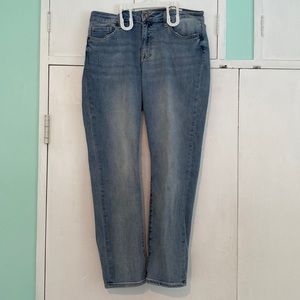 Light wash, mid rise, stretchy, skinny jean